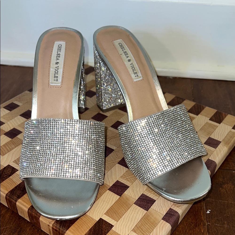 Chelsea & Violet Sparkling Silver Heels Sz 8.5